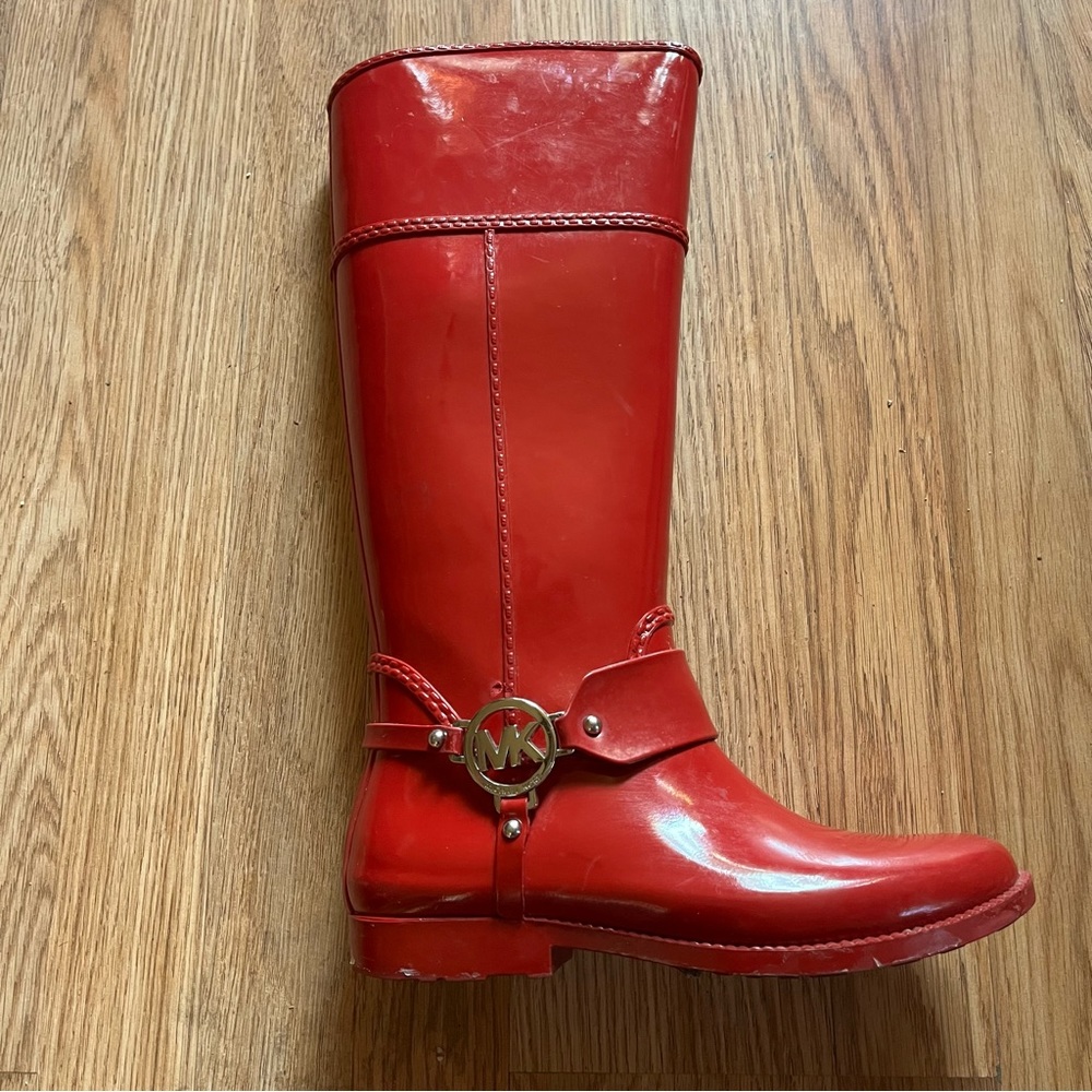 Michael kors red rain tall boots